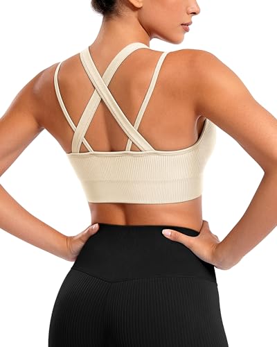 Image of WANAYOU High Support Sports Bras for Women Cross Back Workout Sports Bra | High Impact, No Bounce, Compression, Criss Cross Back, Gym, Athletic, Running, Removable Pads, Ribbed, Moisture Wicking