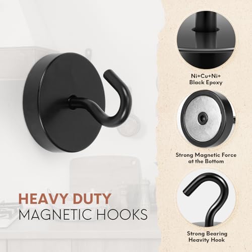 Image of Neosmuk Magnetic Hooks Steel Tube Design for Cruise,100lb+ Black,10 Pack | Cruise Ship Essentials,Heavy Duty Magnett Hooks for Cabins, Refrigerator, Grill, Hanging, and Travel Extra Strong Must-Haves