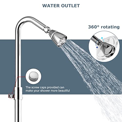 Aolemi Polish Chrome Outdoor Shower Kit Faucet Set With Adjustable Slide Bar Double Cross Handles Exposed Shower System Rainfall Shower Head Wall Mount Shower Fixture #TOP1