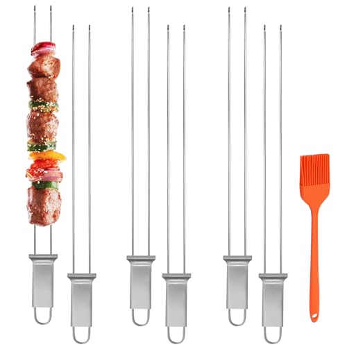 suiwotin 6pcs Stainless Steel Kabob Skewers, 16.5" Reusable BBQ Skewer