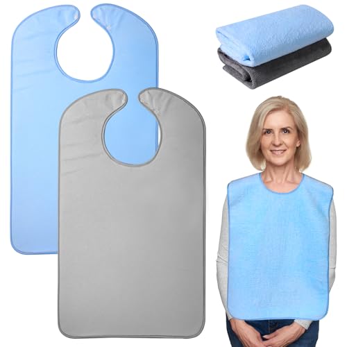 CXWLHH Lätzchen für Erwachsene Wasserdicht Latz für Erwachsene Mehrweg Waschbar mit Druckknöpfen Unisex Kleidungsschutz Senioren Verstellbare Wasserdichte Frottee für Ältere und Behinderte