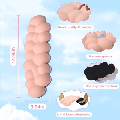 Image of Cloud Wrist Rest for Computer Keyboard, PU Leather Cloud Palm Rest Keyboard, Cute Wrist Pad for Keyboard, Wrist Support for Keyboard, Desk Accessories Keyboard Arm Rests for Wrists, (Pink)