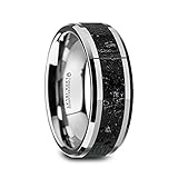 Alianza de boda de tungsteno pulido para hombre, ajuste cómodo, incrustaciones de piedra de lava negra y gris, bordes biselados pulidos, 8 mm de ancho, nombre del estilo: KILAUEA, Metal