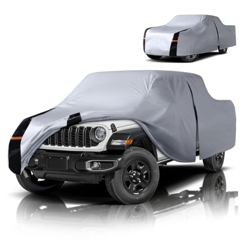 Image of Multi-Layer Jeep Gladiator Truck Cover, Custom fit Gladiator 1999-2026 Crew Cab Short Bed(5') Car Cover Waterproof All Weather, Full Exterior Cover Rain Wind Dust and UV Protection with Door Zipper