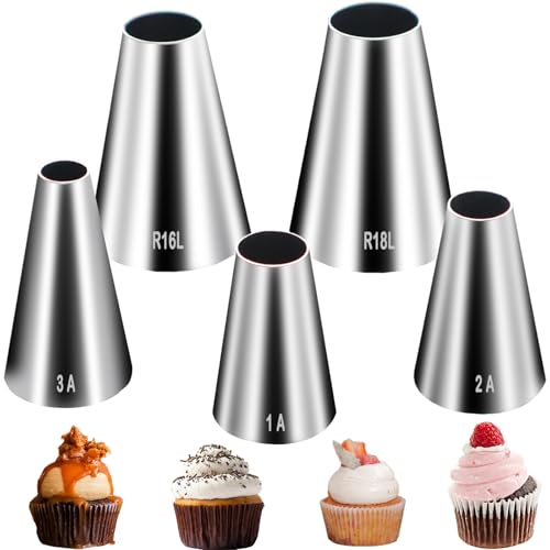 Opiniones de Duya los más solicitados. 44 Hendiy - Juego de 5 puntas redondas grandes, de acero inoxidable, puntas profesionales para decoración de pasteles, punta de glaseado para cupcakes, pasteles, galletas