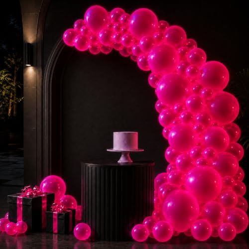 Image of 100 Pcs UV Neon Pink Balloons 12 inch Neon Party Supplies, Balloons, Glow in the Dark for Birthday, Graduation, Baby Shower,Wedding, Anniversary Valentines Party Decorations