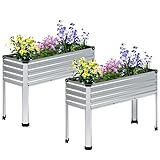 MGNO Raised Garden Bed Outdoor with Legs,2PCS 48×18×30in Metal Galvanized Elevated Raised Planter Box for Backyard, Patio, Balcony, 400lb Capacity,Silver