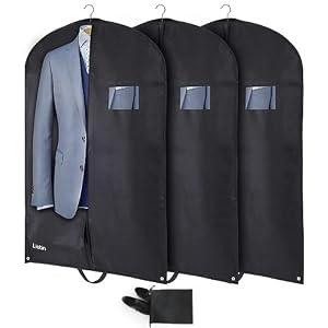 Lictin 100 x 60cm Breathable Garment Bag With PVC Transparent Window – Suit Protector Carrier for Wardrobe and Travel, Includes Shoe Cover (Black, 3 Pcs)