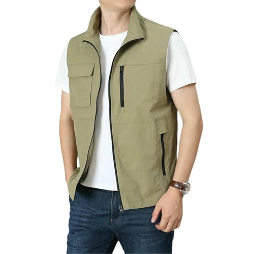 Chaleco casual ligero hombre cremallera impermeable transpirable caqui 3XL