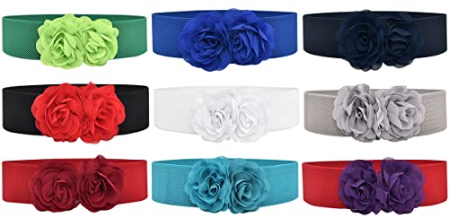 Women's Large Rose Double-Flower Elastic Waist Belt Stretch Wide Corset Elegant Sweet for Dress Plus Size2