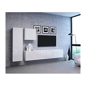 Calicosy Ensemble TV Mural avec 4 Eléments Cologne – Panneaux de Particules Mélaminés – Style Discret et Simple – Pour Salon – L140 cm x l38 cm x H40 cm