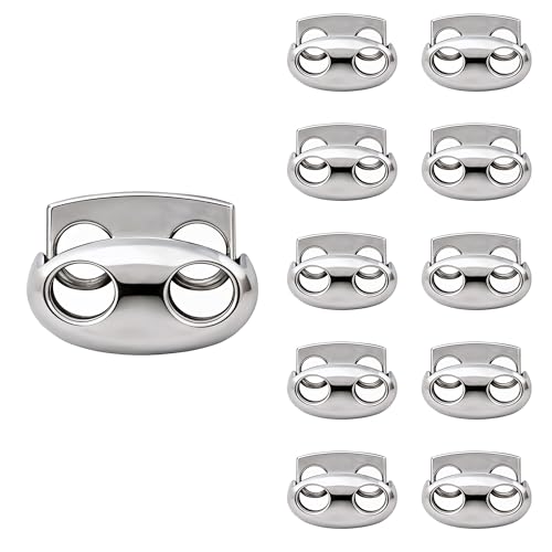 Image of Trimming Shop Heavy Duty Silver 20pcs Metal Double Hole Cord Stopper Toggle