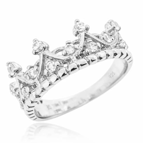 Sovats Plata de Ley 925 Anillo de Corona con CZ Transparente, Banda de Tiara de Princesa para Mujer Sovats Plata de Ley 925 Anillo de Corona con CZ Transparente, Banda de Tiara de Princesa para Mujer