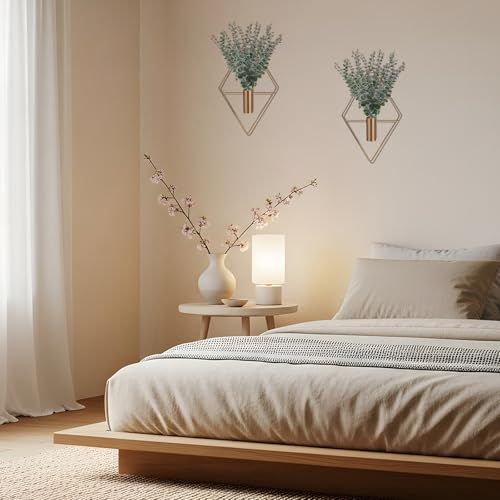 Image of Jexine Hanging Planters with Artificial Eucalyptus Metal Hanging Vase Indoor Plants Holder Modern Geometric Boho Bathroom Wall Decor for Living Room Home Office (Bronze,8 Pcs)