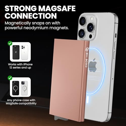 Image of CODE 118 Wallet for Men - Slim Minimalist Aluminum Magnetic Card Holder - RFID Blocking Front Pocket Mag Safe Wallet with Strong Magnet Attachment (Rose Gold)