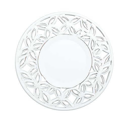 White Wood Charger for Dinner Plates Set of 2 - Decorative Cut Design 13 Inch Round Wooden Placemat for Dining Table Décor, Family Gathering, Christmas, New Year Party, Wedding, Events & Everyday Use