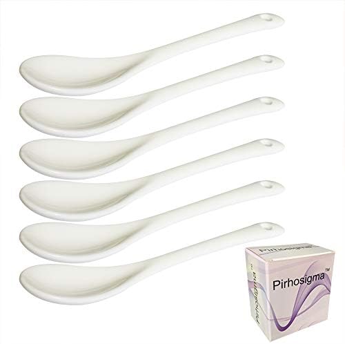 Pirhosigma 6 pcs Porcelain Egg Spoons Ceramic Spoons 5 inch Coffee Dessert Yogurt Tea milky tea