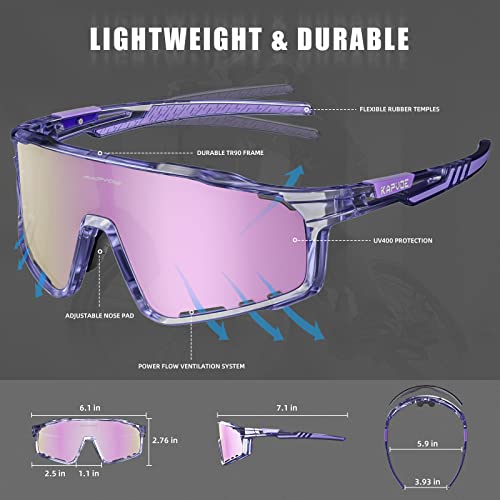 Kapvoe Polarized Cycling Glasses Men Women Mountain Bike Sunglasses Mtb Glasses Tr90 Sport Glasses Biking Sunglasses Bicycle Riding Goggles Road Cycling Sunglasses Running Golf Cycle Glasses Purple #TOP5