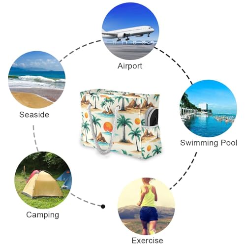 susiyo Palm Trees and Suns Beach Bags for Women Large Travel Tote Bag Waterproof Sandproof Lightweight Swim Pool Bag for Family Outdoor4