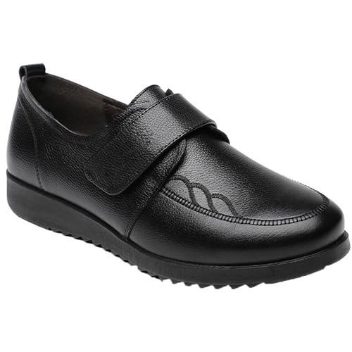 AEHO Zapatos Ancho Especial Mujer Cuero PU Air Cushion Slip On Walking Shoes Zapatillas ortopédicas para Mujer sin Cordones ortopédicos con colchón de Aire,Negro,41/255mm