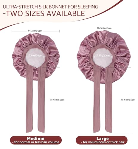 HiRui Silk Satin Bonnet for Sleeping Women, Double-Layer Sleep Cap Shower Cap with Adjustable Tie, Moisture Retaining Satin Lined Hair Bonnet for Curly and Natural Hair (Blush Pink/Pink, Medium) - Image 6