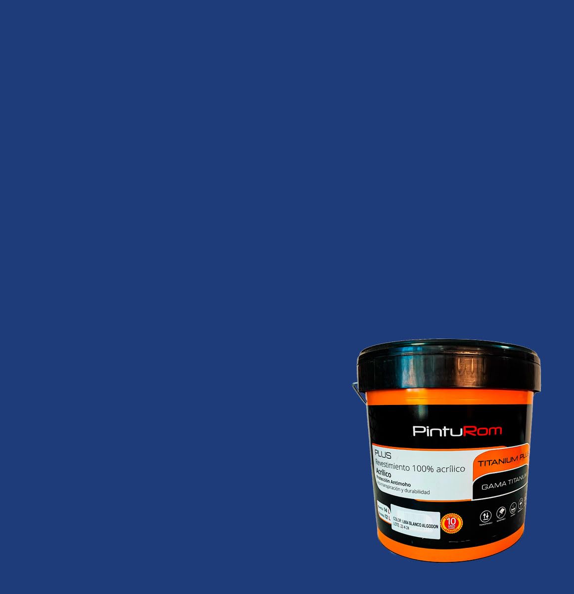 Pintura para Fachadas TITANIUM Color, 100% acrílico, revestimiento de color para exteriores. 7-8 m²/L. de rendimiento, durabilidad en el tiempo. Envase de 12 L. (L-601 - AZUL AÑIL)