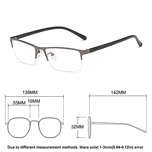 Image of Blue Light Blocking Computer Glasses Metal Semi-Rimless Frame Rectangular Business Gaming Eyeglasses Clear Lens