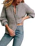 Picture of Watashi Womens Cardigan Sweater Fall Button Down Long Sleeve Sweater Chunky Knitwear Casual Open Front Loose Cardigan Coat (Grey-S)