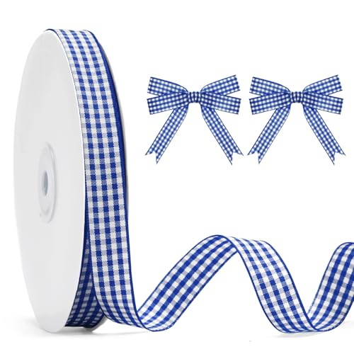 KINGLAKE Blue Gingham Ribbon - 5/8 x 50 Yds Blue and White