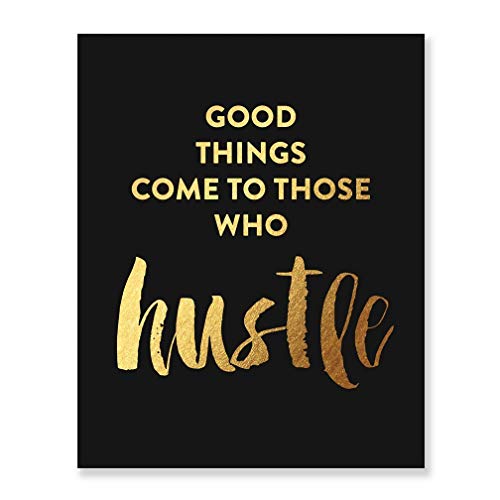 Hustle Gold Foil Print Black Matte Paper Motivational Poster Metallic Decor Inspirational Quote Mode - //coolthings.us