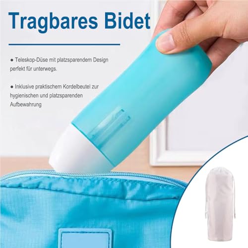 Tragbar Po Dusche Portable Bidet - 400ML Podusche Mit Einziehbarer Düse, Popodusche Mit Aufbewahrungstasche，weichere und haltbarere Flasche, Intimdusche Wochenbett，Po Dusche für Toilette Reisen (A)