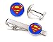 Classic Superman Cufflinks, Man of Steel Tie Clip Tack, Justice League Jewelry Cuff Links, Superhero Wedding Party Jewelry