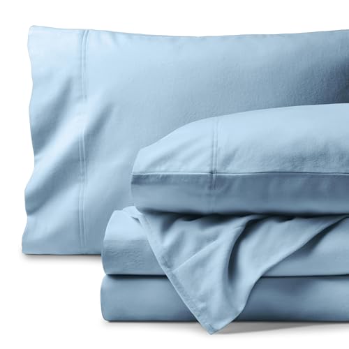 Bare Home Organic Cotton Flannel Sheet Set - Queen Size - 100% Cotton - Double Brushed for Extra Softness & Comfort - Warm, Cozy, and Durable - Breathable - Bed Sheets (Queen, Light Blue)