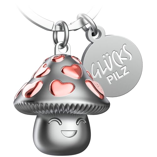 FABACH Portachiavi portafortuna con fungo portafortuna, con scritta in lingua tedesca "Buona fortuna", oro rosa, 1, moderno