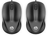 HP 1000 Wired Mouse Cablato, Sensore Preciso fino a 1200 DPI, 3 Pulsanti, Rotellina di Scorrimento, Cavo USB-A da 1.5 m, Design Pratico e Versatile, Ambidestro, Nero (Confezione da 2)