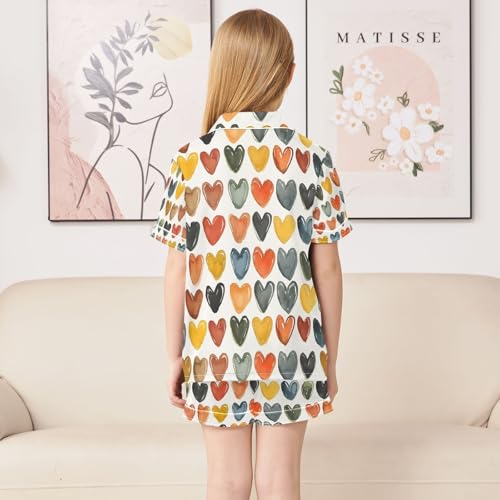 senya Watercolor Hearts Magic Satin Summer Pajama Sets Silk Short Sleeve Button Down Sleepwear 5