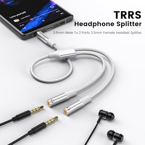 MOSWAG Headphone Splitter, Stereo Audio Y Splitter, 2 TRRS Female to 3.5mm Jack Adapter TRRS 4-Pole Aux Jack Splitter with PC, Laptop, Windows, Smartphones and More by MOSWAG - Image 2