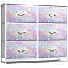 Sorbus Kids Dresser with 6 Drawers Storage Chest Organizer Nightstand Steel Frame Wood Top Tie Dye Fabric Bins for Clothes Wide Furniture for Bedroom Hallway Nursery Closet Apartment