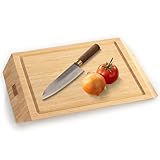 Namture Hackblock Sharp – Extra grueso 4 cm – Tabla de cortar de madera de bambú 45 x 30 cm – Tratamiento de aceite premium – surco para jugo – Patas antideslizantes – En elegante caja de regalo