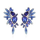 Met-edianger Blue Rhinestone Statement Earrings Retro Vintage Crystal Drop Dangle Earrings Cluster Earrings for Women