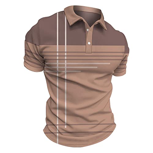 Dry Fit Polos For Men, Polo Shirts Men Tshirt Mens Men's Shirt Golf Retro Color Contrast Outdoor Street Short Sleeves Button-Down Print Clothing Apparel Fashion Designer Casual (Xxl, Light Brown) #TOP6