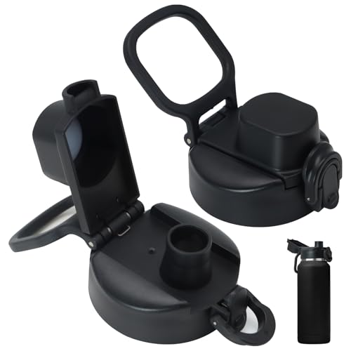 Yasdyri Auto Flip Lid Black Replacement Spout Lid Compatible with Cirkul Lid 12oz,18oz, 22oz, 32oz, 42oz, 64oz, Plastic and Stainless Steel Water Bottle, Nozzle with Button Lock 2 PCS