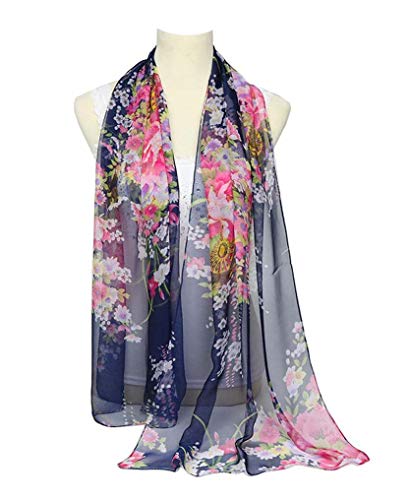 Acotavie Scarfs For Women Lightweight Fashion Scarves Print Floral Pattern Scarf Shawl Wraps (Navy Blue) #TOP4