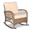 VIVIJASON Outdoor Wicker Rocking Chair Patio Rattan Rocker Chair with Cushions Steel Frame All Weather Rocking Lawn Wicker Furniture for Garden Backyard Porch Beige