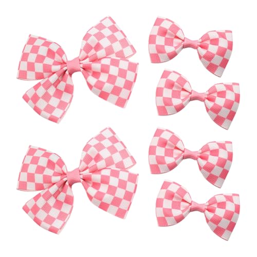 6 Pzs Pinzas para el Cabello con Lazo a Cuadros Rosado GSHLLO miniatura 1