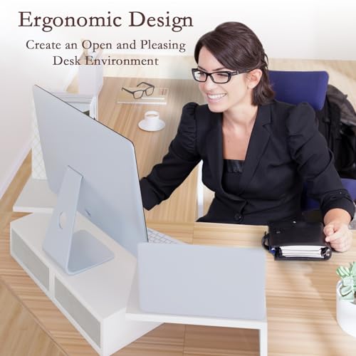 TEAMIX Dual Monitor Stand Riser - Length and Angle Adjustable White Monitor Stand with 2 Drawers to Storage Large Computer Riser for 2 Monitors/Laptop/PC, Wood Screen/TV Stand Desk Organizer - Thumbnail 3