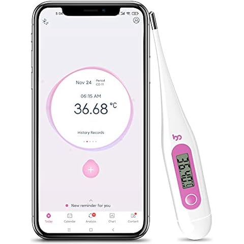 Femometer Digital Basal Body Thermometer Fertility Monitor Record BBT Manually, Draw BBT Chart Pinpoint Ovulation Day, High Accuracy Perfect Companion for Ovulation (Pink) Cover