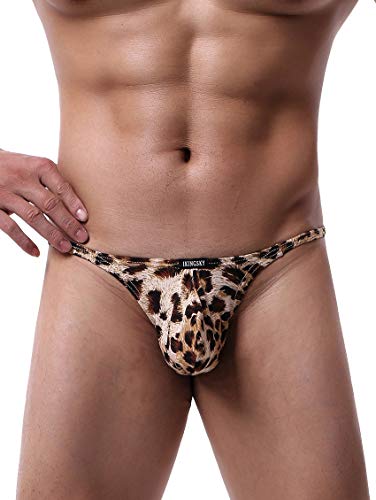 iKingsky Men's Leopard G-string Big Pouch Y-back Underwear Sexy Low Rise Bulge Thong Under Panties2