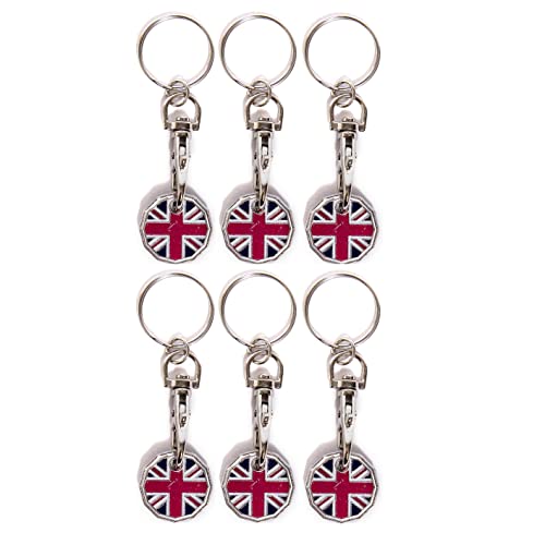 Craft 4 You Pack of 6 x Shopping Trolley Token UK Keyring £1 Coin Shape Pound Tokens Key Ring for Supermarkets Locker Gym (6 x Union Jack)