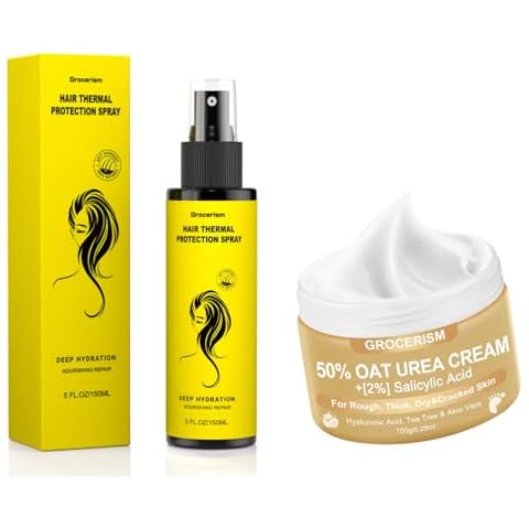 Oat Urea Cream 50 Percent for Feet Maximum Strength 5.29 oz + Heat Protection Spray for hair 5 fl oz Cover